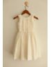 Ivory Cotton Ruffle Decorated Knee Length Flower Girl Dress